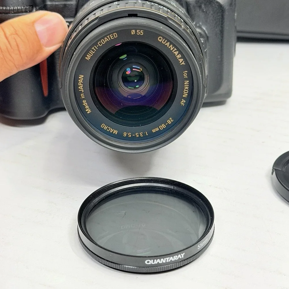 Nikon N80 35mm Film Camera Kit 2 Lenses Filters Bag Tested Working